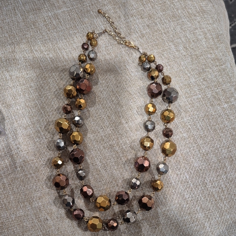 Robert Rose Chunky Rose Silver Gold Glass Chrome Beads Wired Necklace